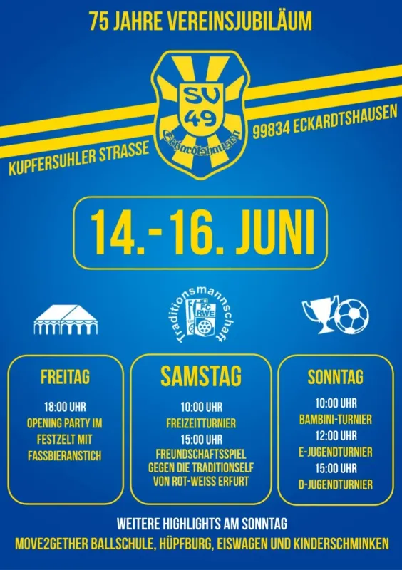 75 Jahre - SV 49 Eckardtshausen: Festwochenende vom 14. bis 16. Juni 2024