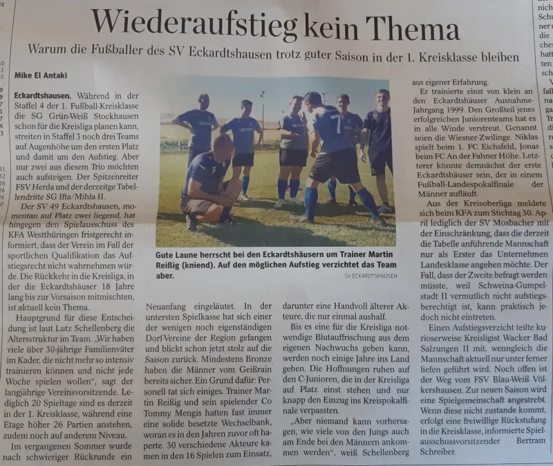 "Wiederaufstieg kein Thema": Eckardtshäuser Stimmen in der Presse